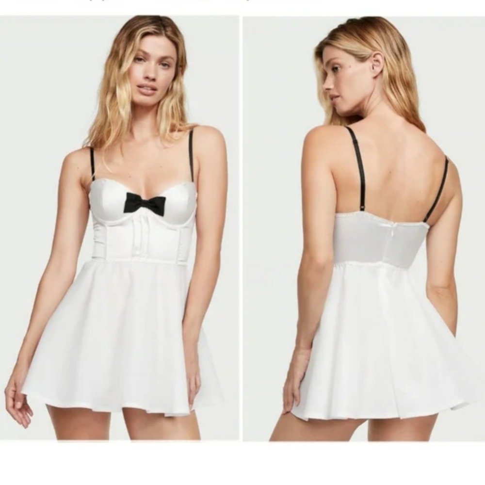 VICTORIA'S SECRET Bow-Topped Bustier Slip Dress Sz Medium NWT White Bridal